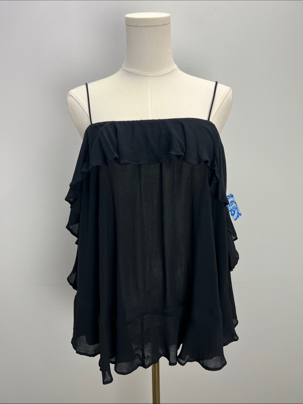 Free People Intimately Chemise Lingerie Slip Top Sheer Black Ruffled Nightie New